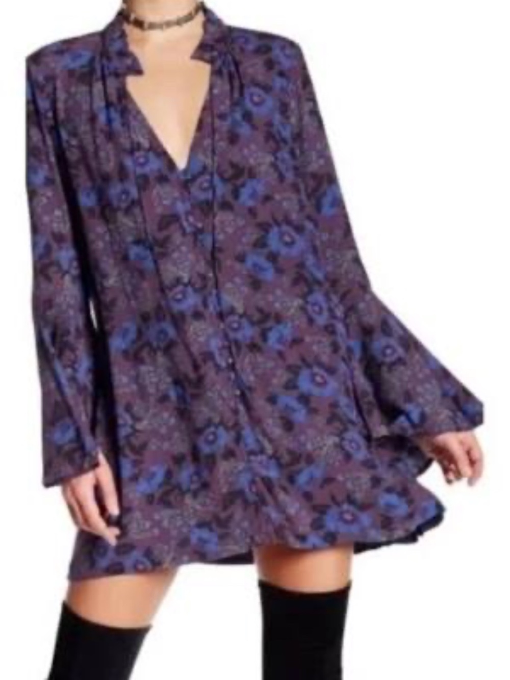 Free People Purple Floral Boho Magic Mystery Tunic/Mini Dress- SM